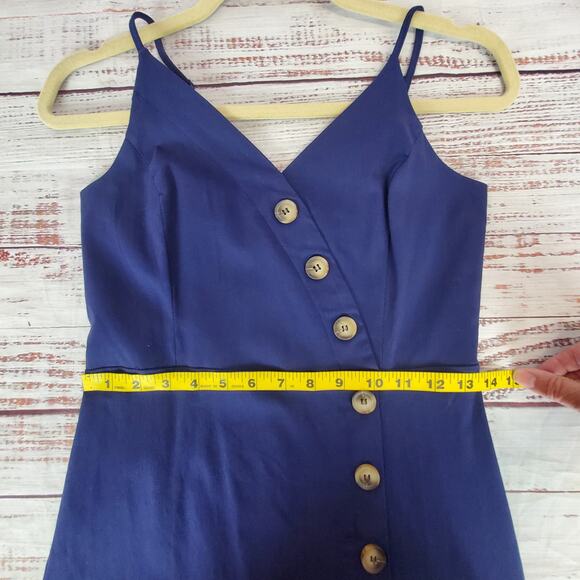 She + Sky Navy Babydoll Sundress Size M Button Accent Zip Back Slit Front NWT - Picture 9 of 12